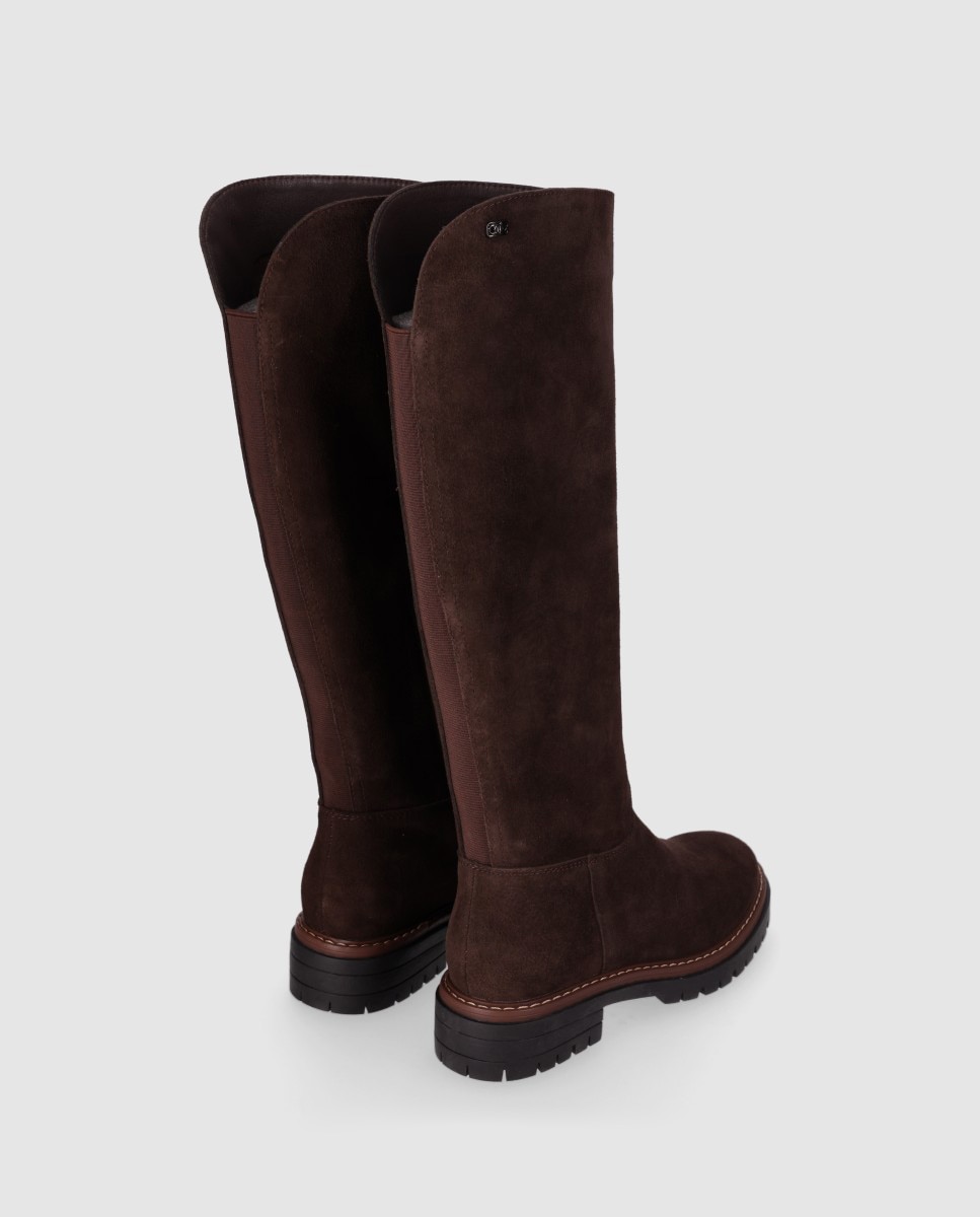 Botas suela track de mujer relizadas en piel de serraje con puntera redonda y diseño robusto - Chika10 - Marrón Marrón-2