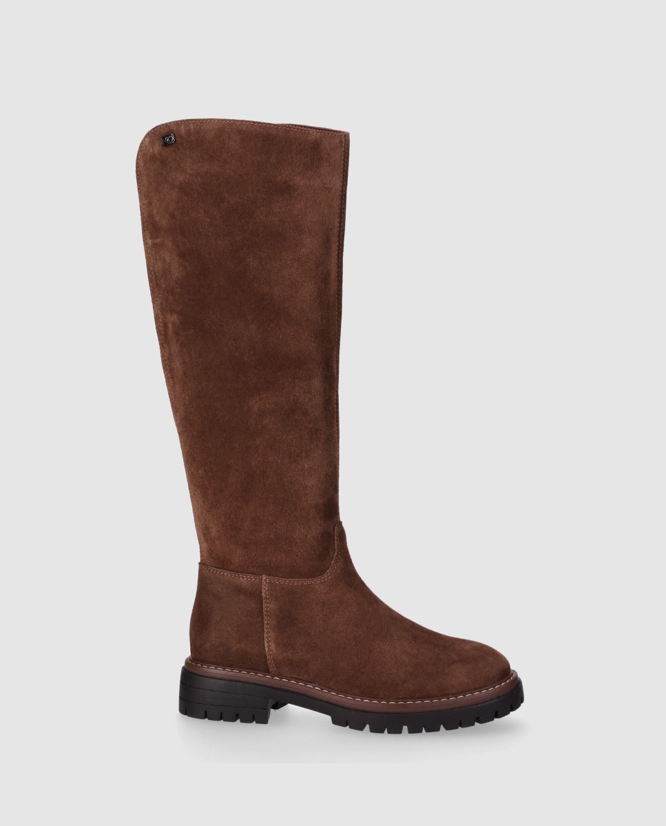 Botas suela track de mujer relizadas en piel de serraje con puntera redonda y diseño robusto - Chika10 - Marrón claro Marrón claro-1