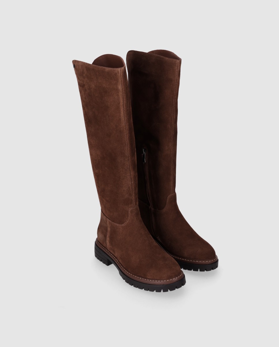Botas suela track de mujer relizadas en piel de serraje con puntera redonda y diseño robusto - Chika10 - Marrón claro Marrón claro-2
