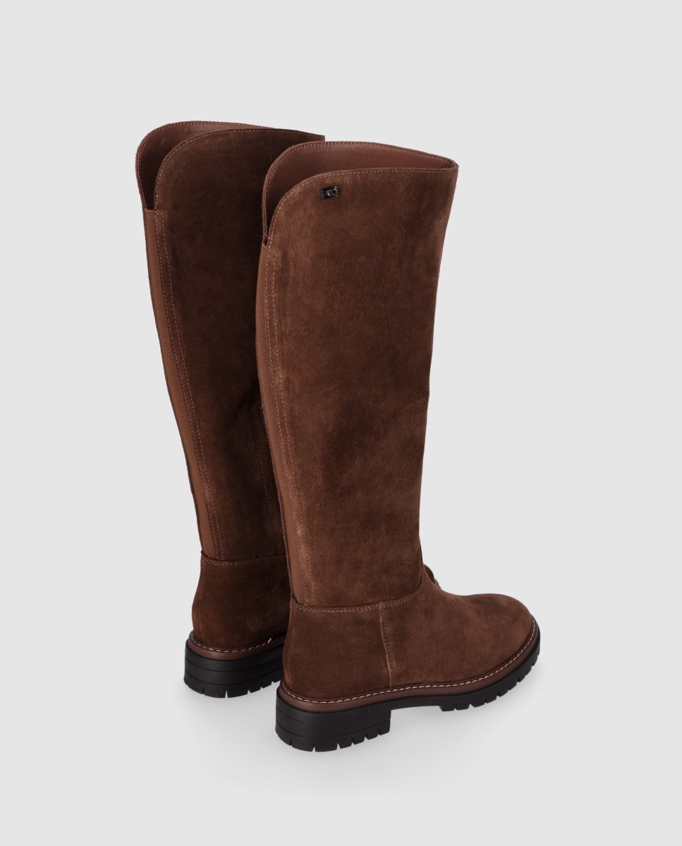Botas suela track de mujer relizadas en piel de serraje con puntera redonda y diseño robusto - Chika10 - Marrón claro Marrón claro-3