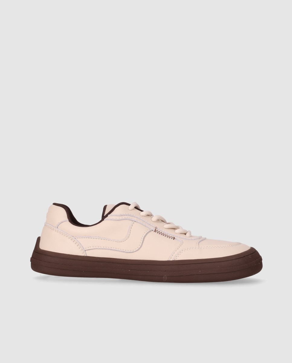 Zapatillas deportivas de mujer barefoot diseñadas en piel con puntera anatómica y suela plana - Chika10 - Beige Beige-1