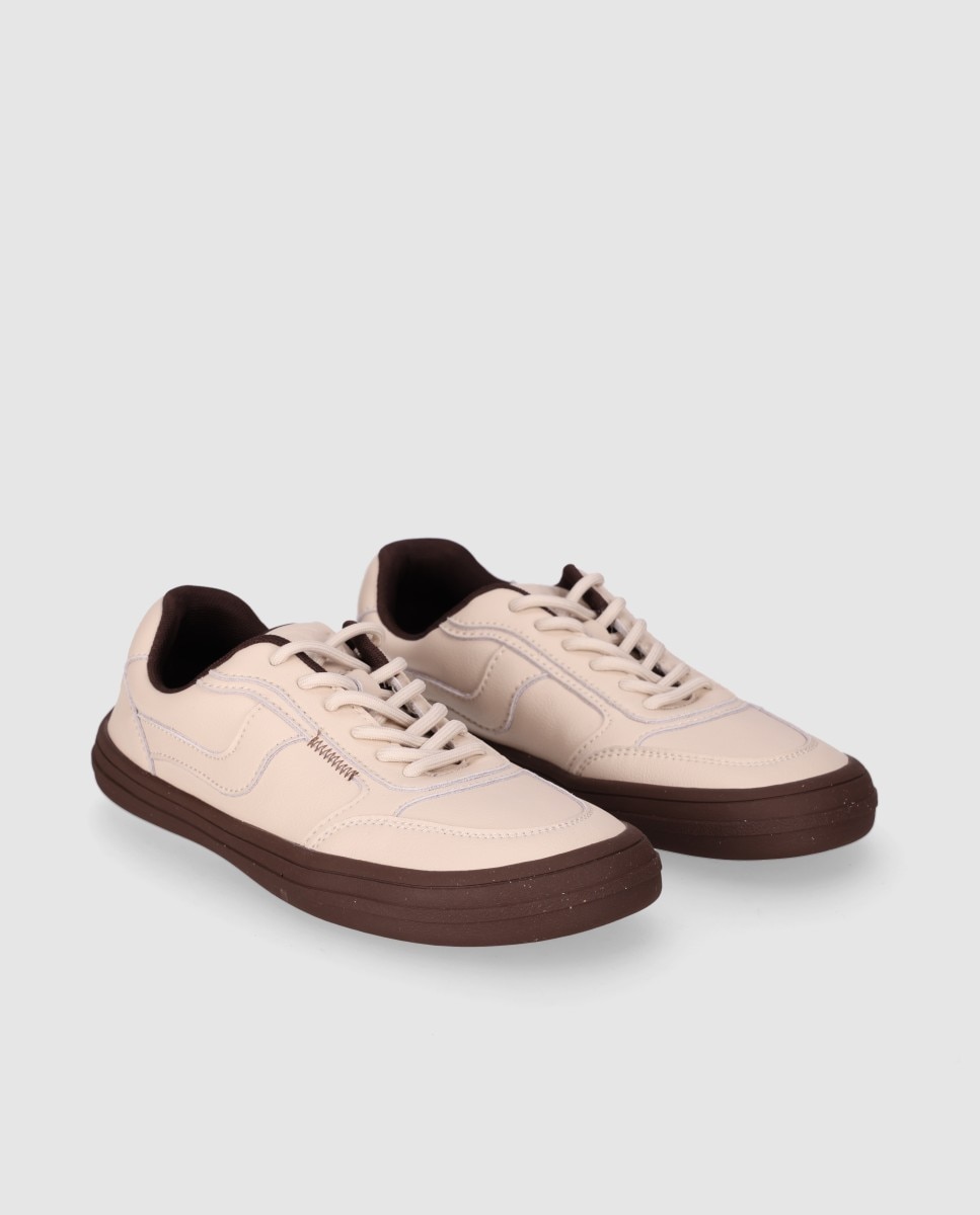 Zapatillas deportivas de mujer barefoot diseñadas en piel con puntera anatómica y suela plana - Chika10 - Beige Beige-3