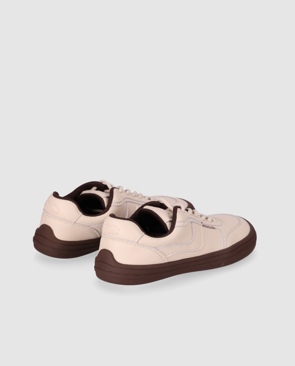 Zapatillas deportivas de mujer barefoot diseñadas en piel con puntera anatómica y suela plana - Chika10 - Beige Beige-2