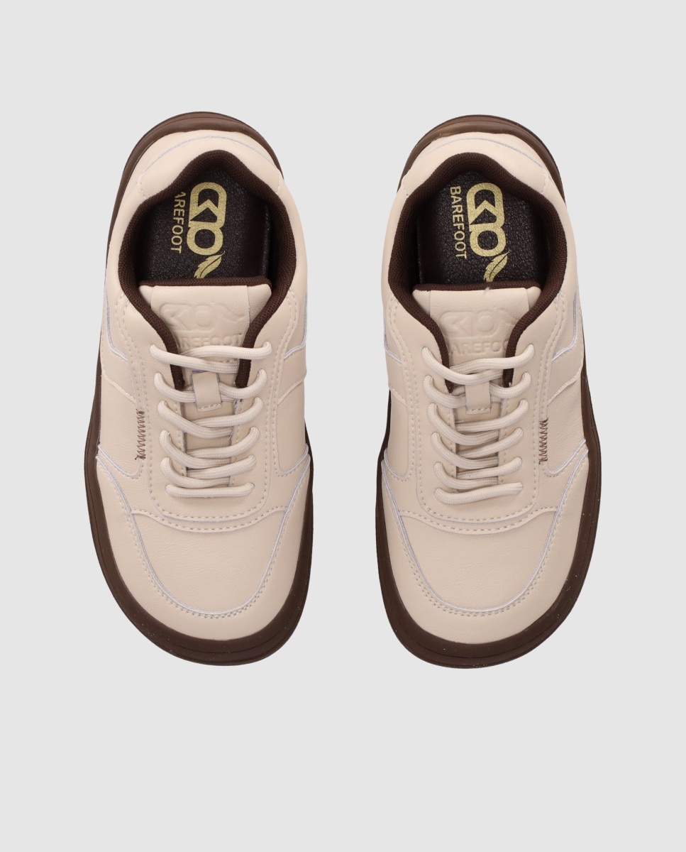 Zapatillas deportivas de mujer barefoot diseñadas en piel con puntera anatómica y suela plana - Chika10 - Beige Beige-4