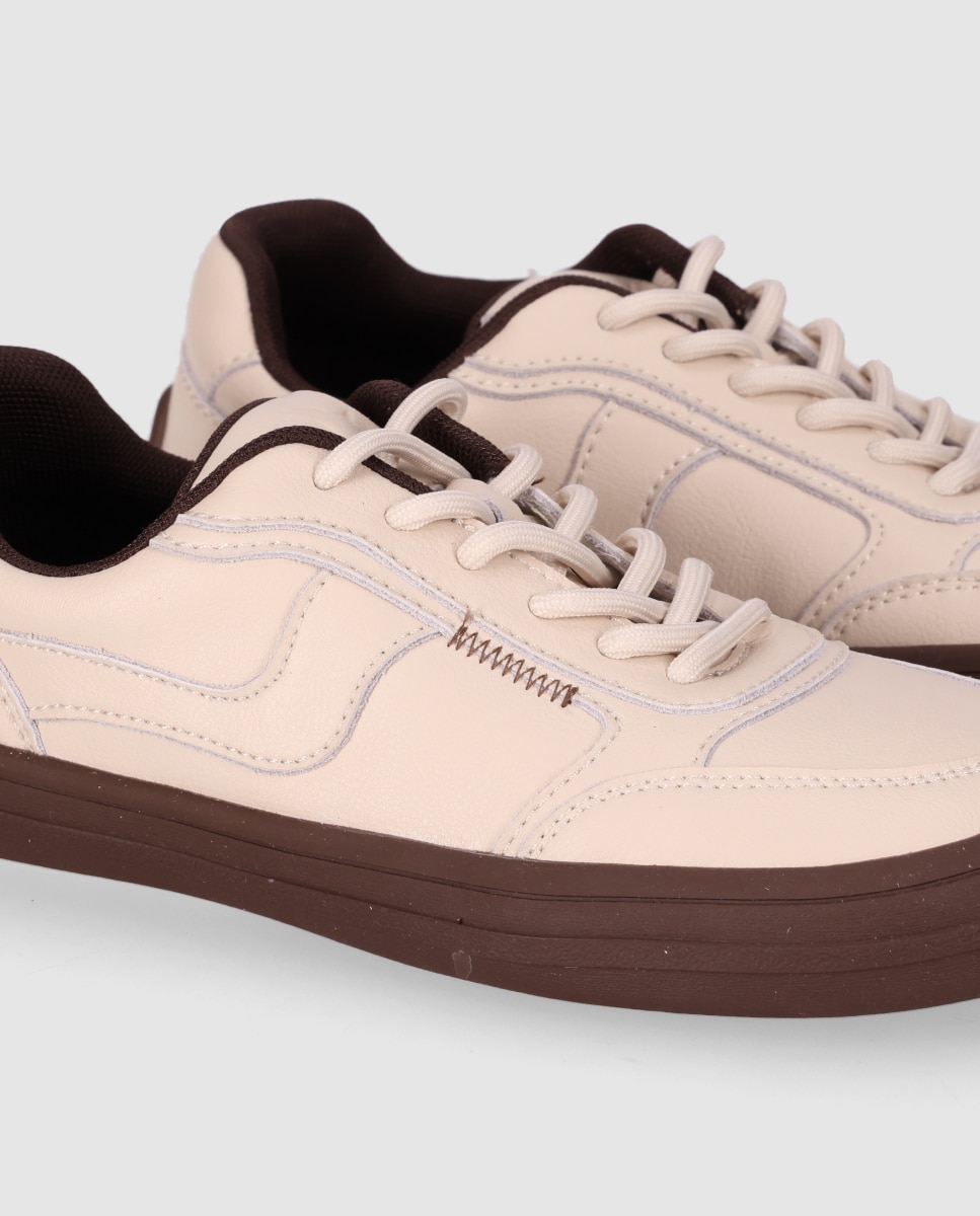 Zapatillas deportivas de mujer barefoot diseñadas en piel con puntera anatómica y suela plana - Chika10 - Beige Beige-5