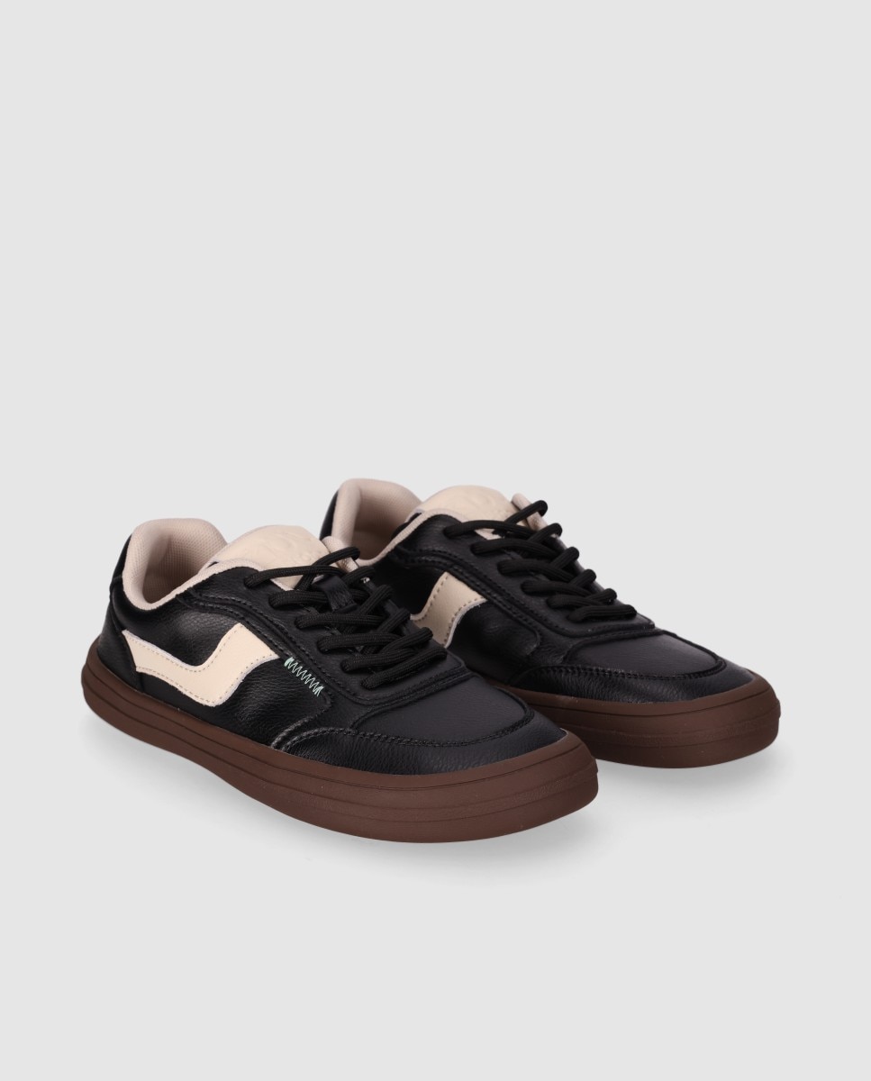 Zapatillas deportivas de mujer barefoot diseñadas en piel con puntera anatómica y suela plana - Chika10 - Negro Negro-3