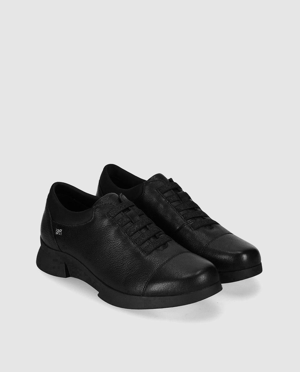 Zapatos de cordones de mujer diseñados en piel con cordones elásticos y suela ligera - Chika10 - Negro Negro-3