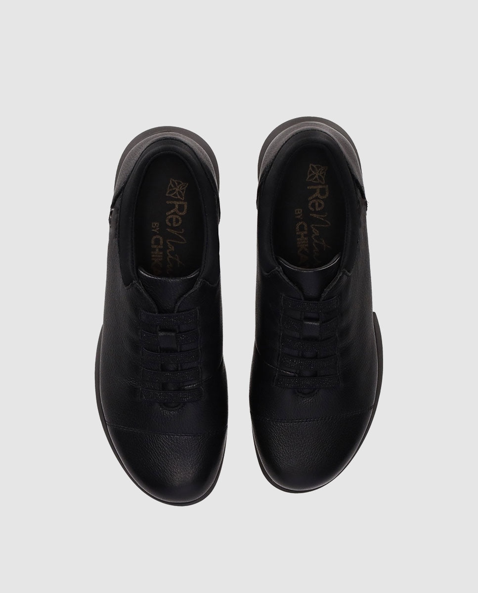 Zapatos de cordones de mujer diseñados en piel con cordones elásticos y suela ligera - Chika10 - Negro Negro-4