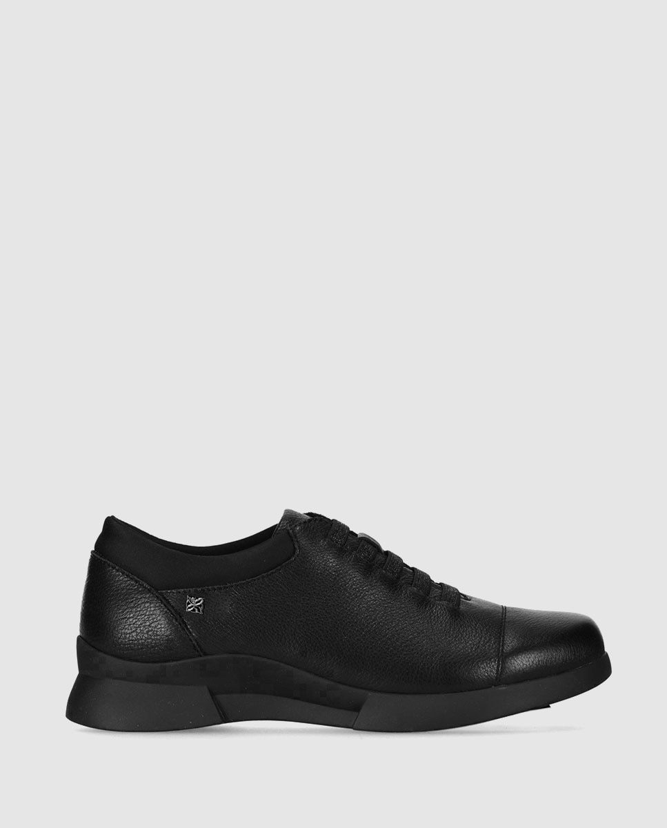 Imagen 0 de Zapatos de cordones de mujer diseñados en piel con cordones elásticos y suela ligera Negro