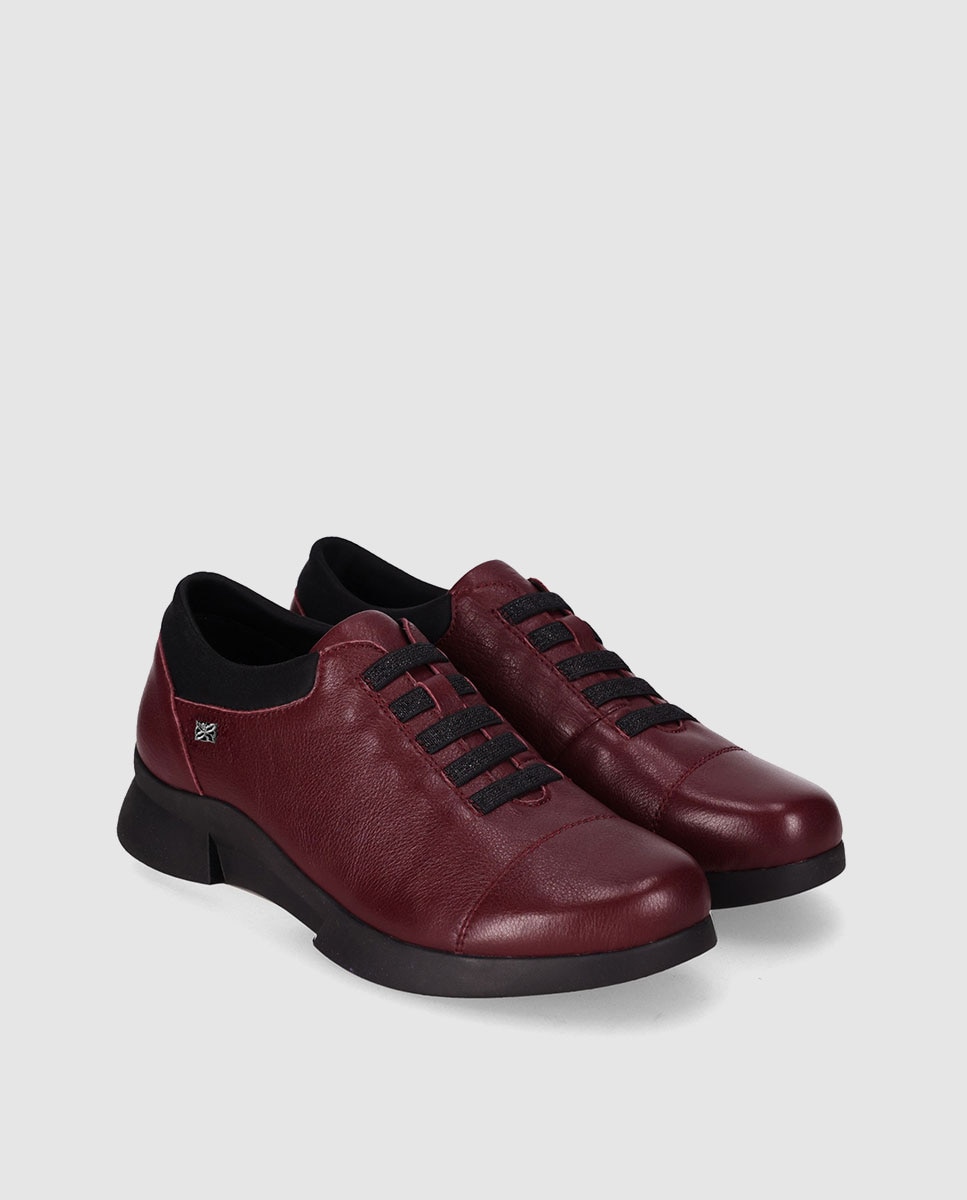 Zapatos de cordones de mujer diseñados en piel con cordones elásticos y suela ligera - Chika10 - Burdeos Burdeos-3