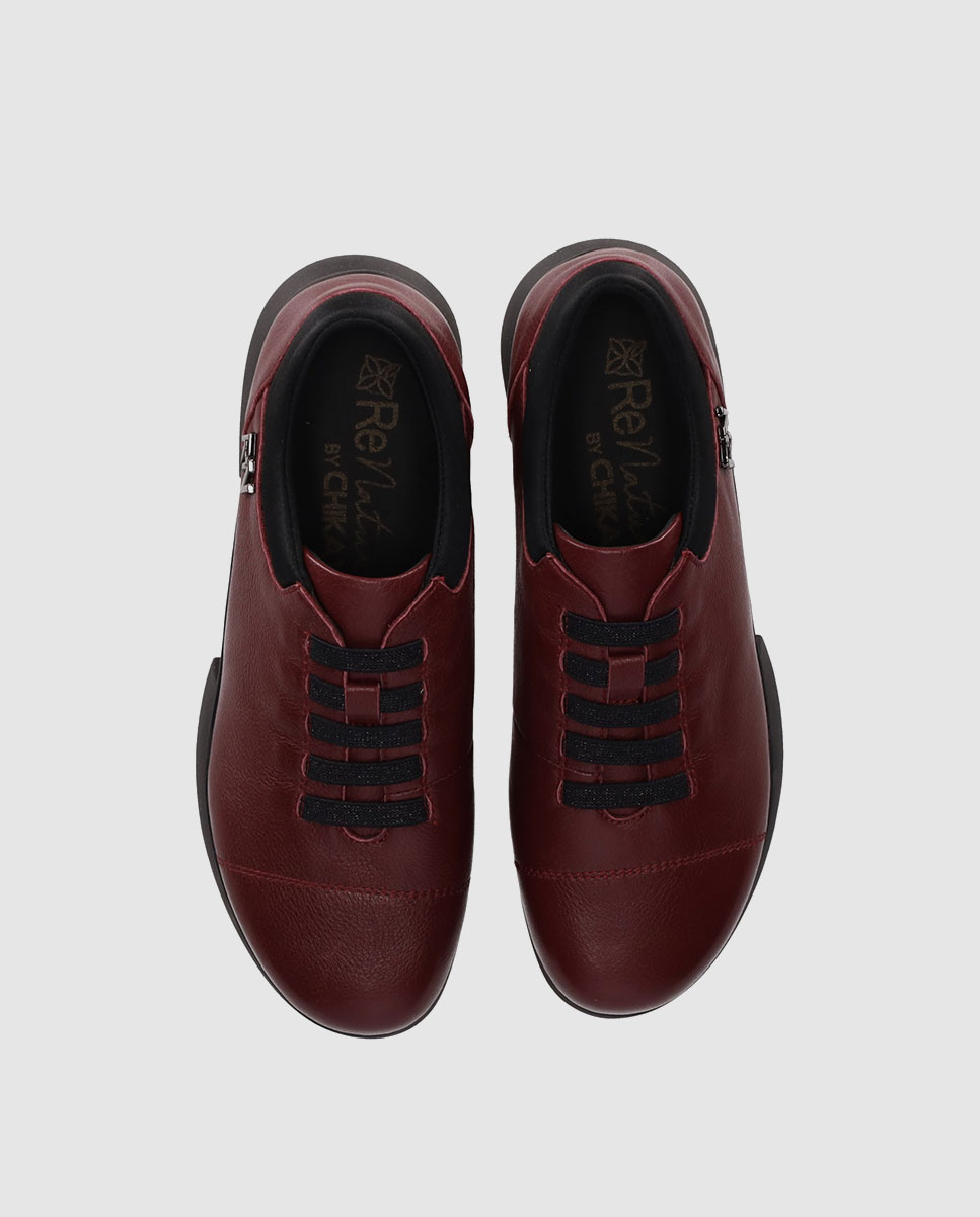 Zapatos de cordones de mujer diseñados en piel con cordones elásticos y suela ligera - Chika10 - Burdeos Burdeos-4