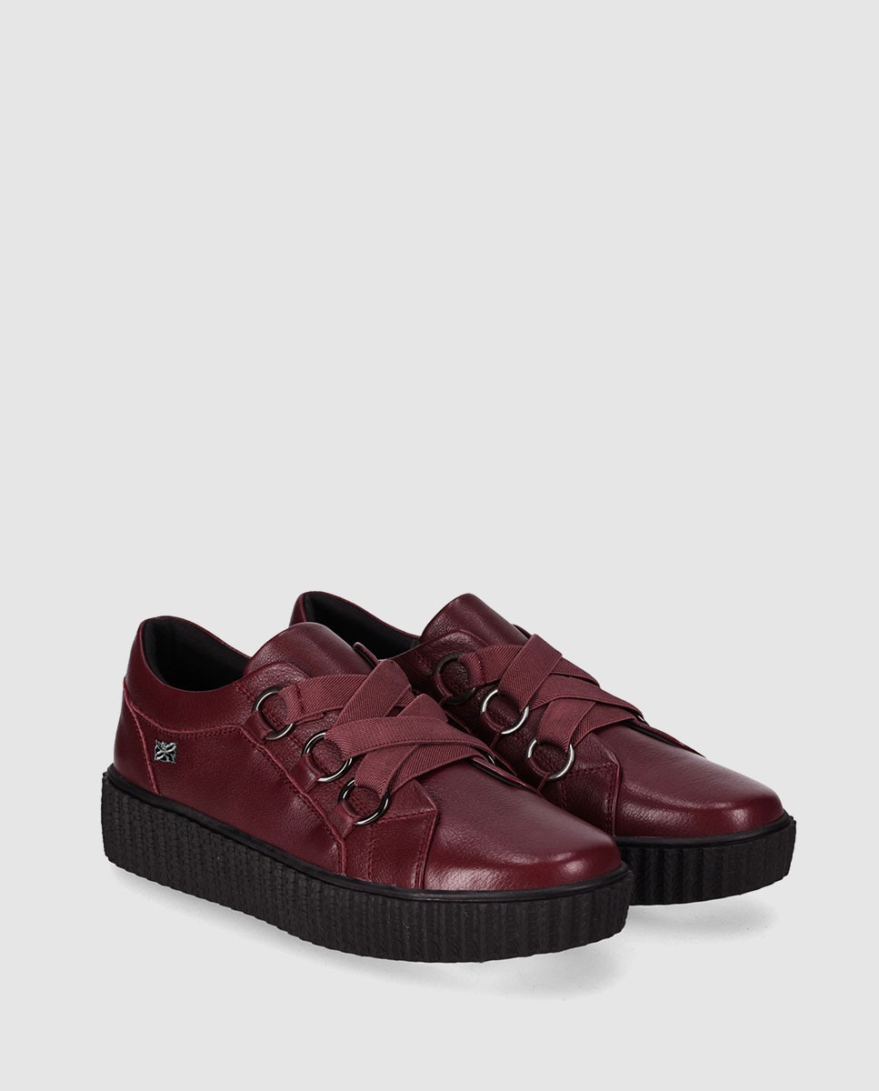 Zapatos de cordones de mujer de piel con diseño limpio y suela gruesa - Chika10 - Burdeos Burdeos-1