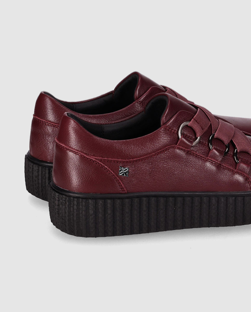 Zapatos de cordones de mujer de piel con diseño limpio y suela gruesa - Chika10 - Burdeos Burdeos-5