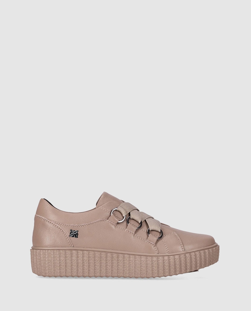 Zapatos de cordones de mujer de piel con diseño limpio y suela gruesa - Chika10 - Topo Topo-1