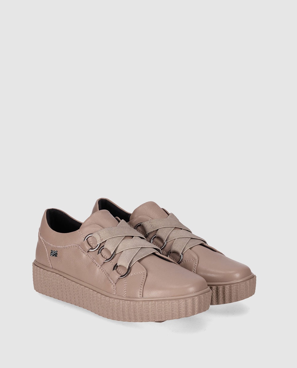 Zapatos de cordones de mujer de piel con diseño limpio y suela gruesa - Chika10 - Topo Topo-3