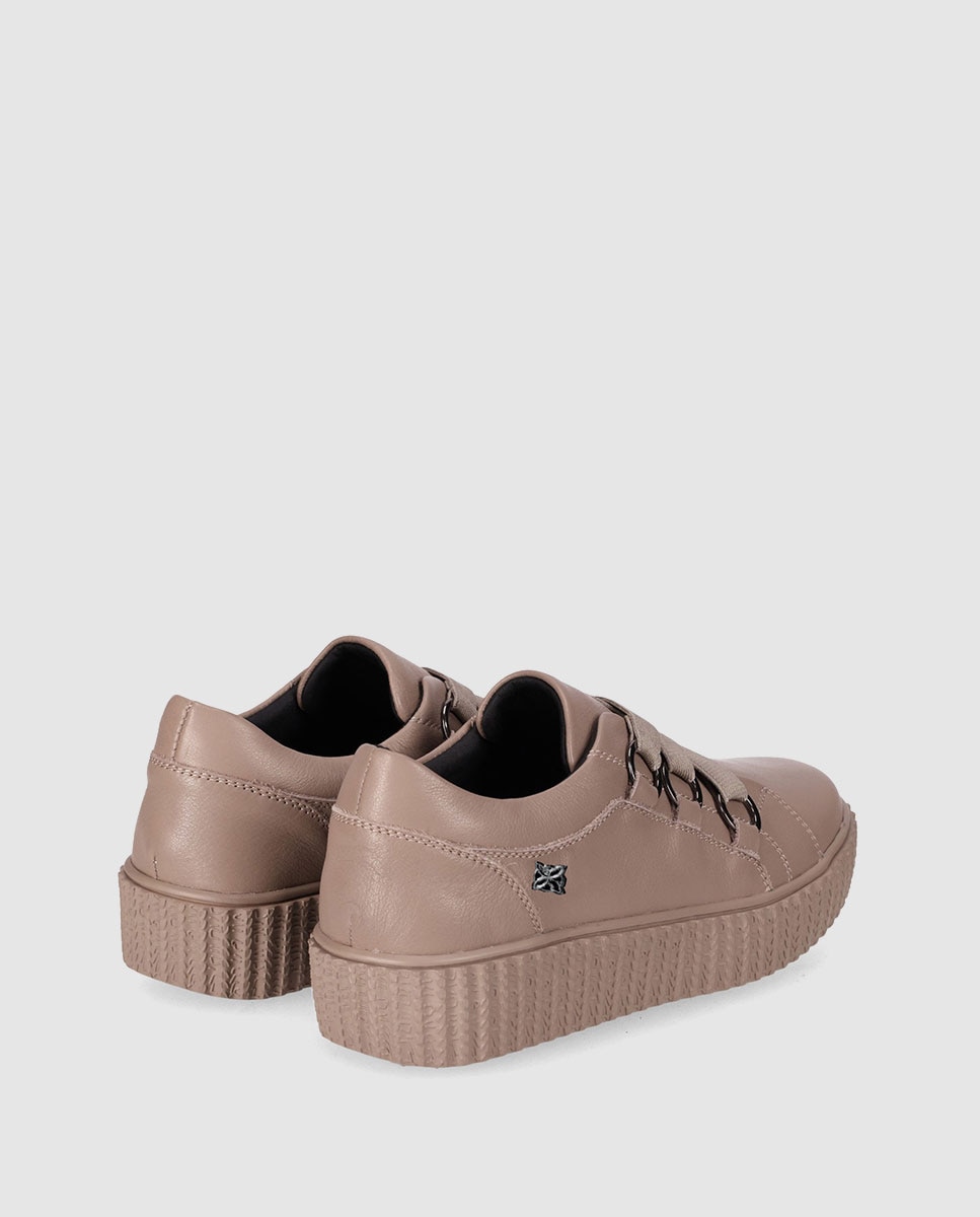 Zapatos de cordones de mujer de piel con diseño limpio y suela gruesa - Chika10 - Topo Topo-2