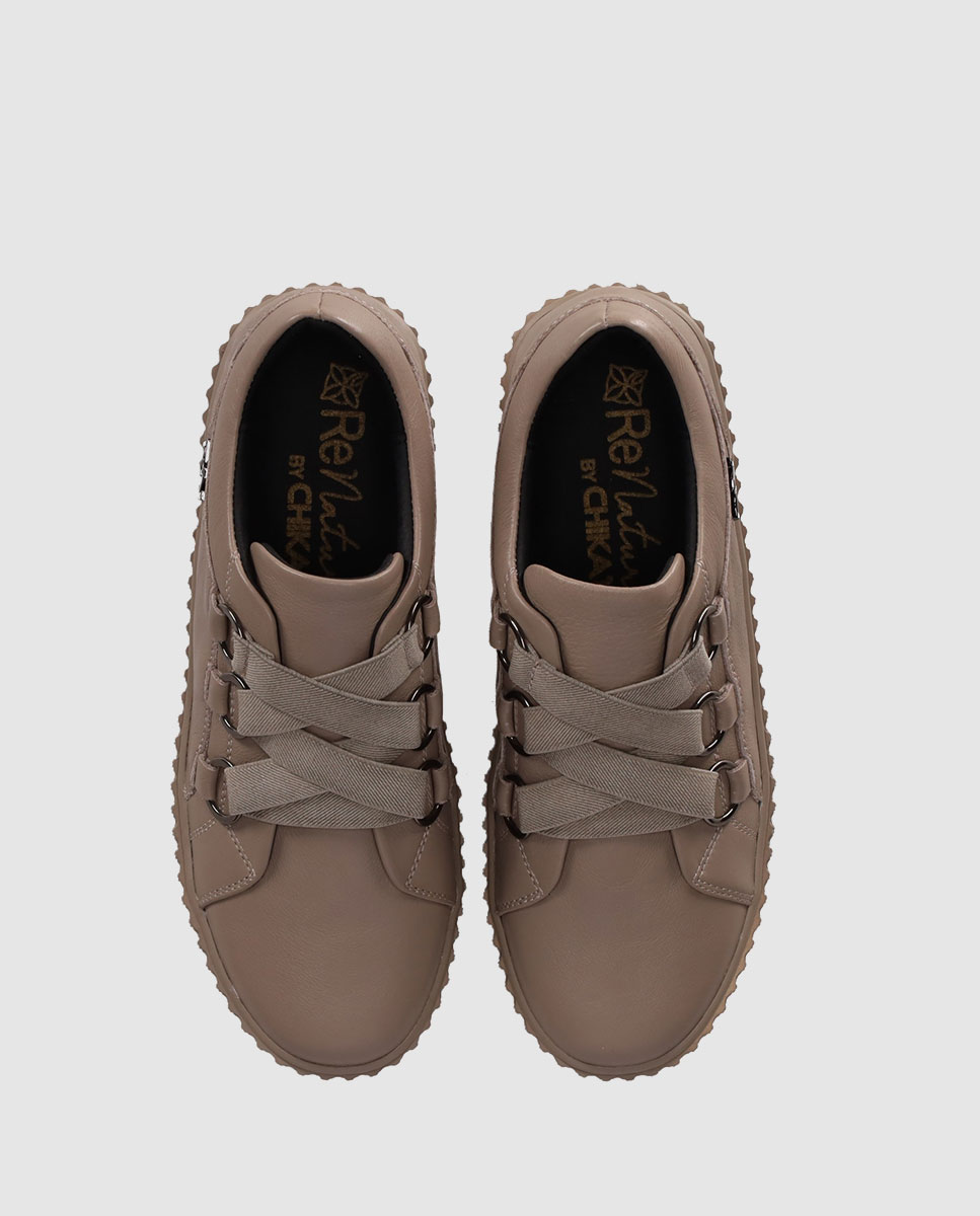 Zapatos de cordones de mujer de piel con diseño limpio y suela gruesa - Chika10 - Topo Topo-4