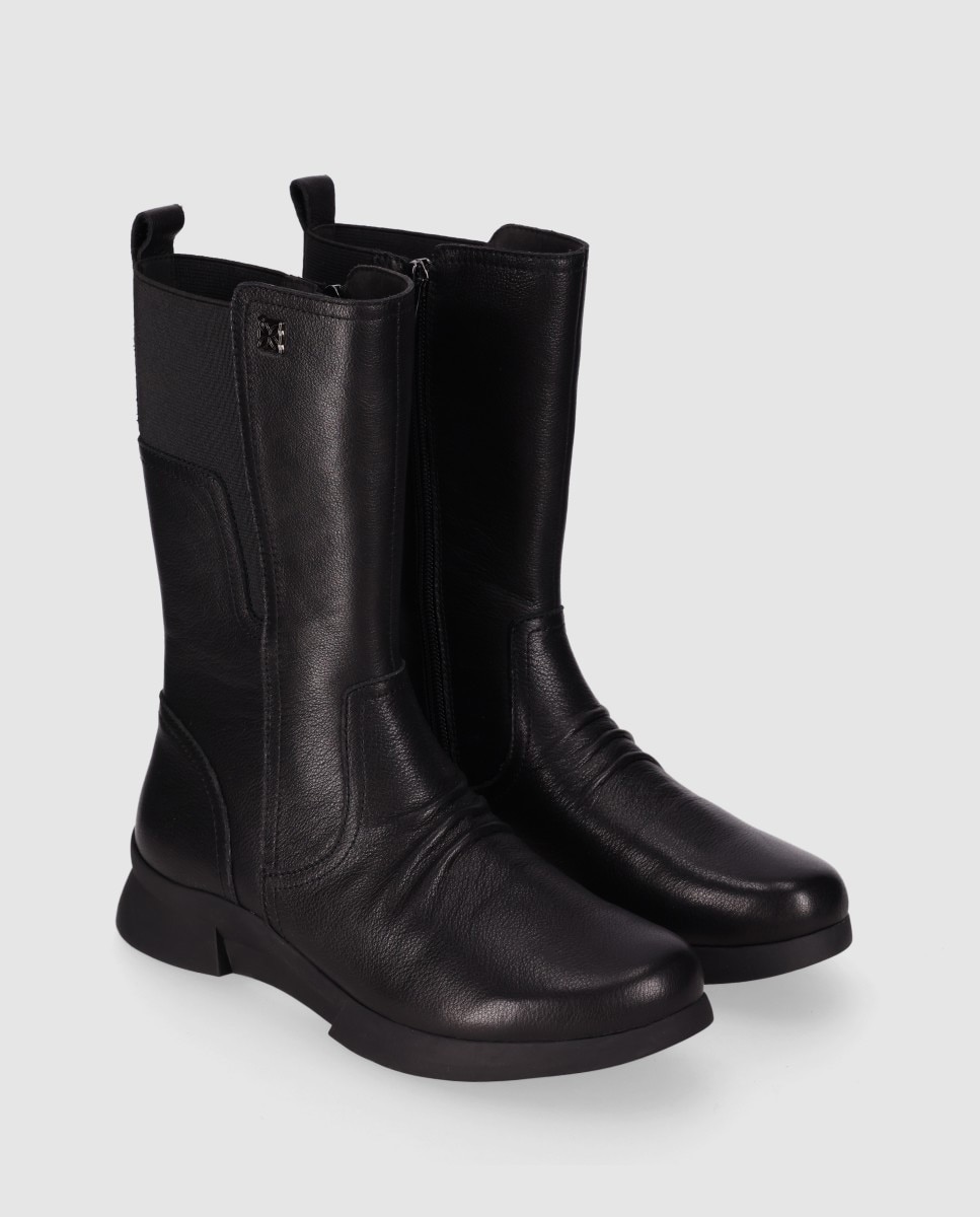 Botas básicas de mujer en piel con diseño limpio y panel elástico trasero - Chika10 - Negro Negro-3
