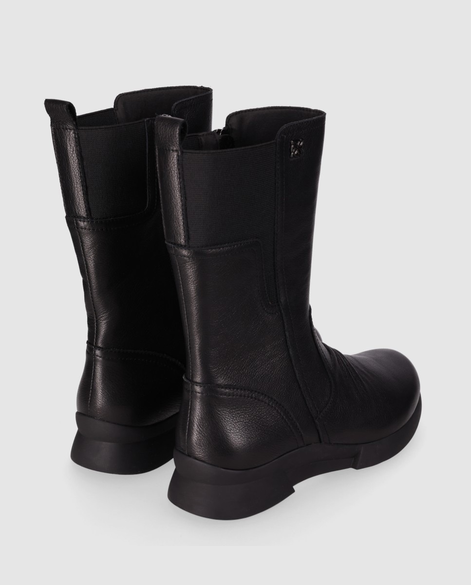 Botas básicas de mujer en piel con diseño limpio y panel elástico trasero - Chika10 - Negro Negro-2