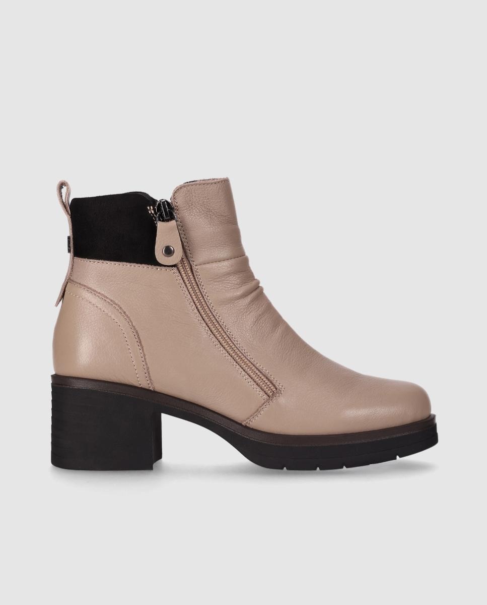 Botines básicos de mujer en piel con tacón ancho y puntera redonda - Chika10 - Topo Topo-1