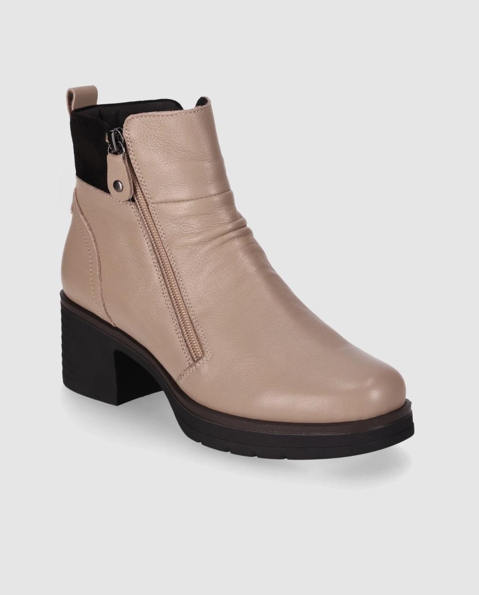 Botines básicos de mujer en piel con tacón ancho y puntera redonda - Chika10 - Topo Topo-3