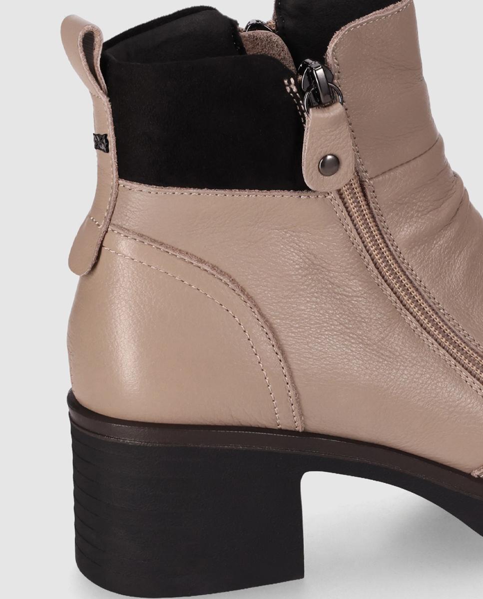 Botines básicos de mujer en piel con tacón ancho y puntera redonda - Chika10 - Topo Topo-5