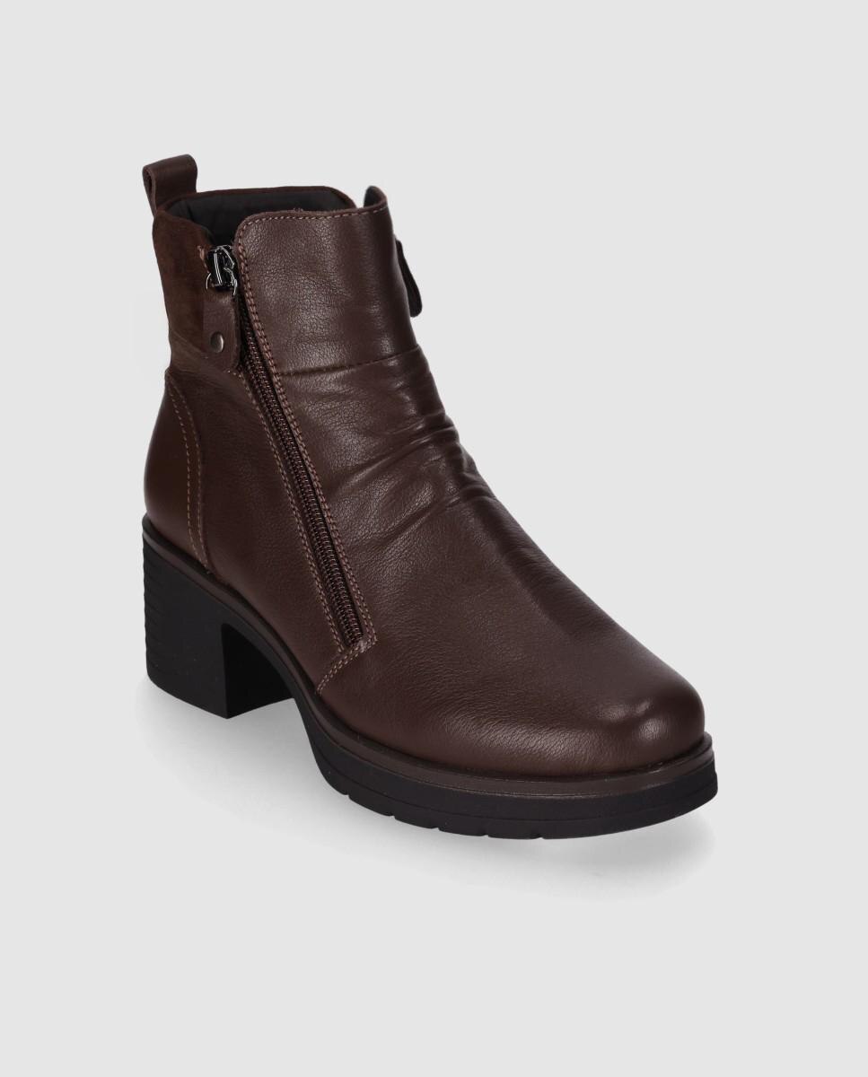 Botines básicos de mujer en piel con tacón ancho y puntera redonda - Chika10 - Marrón Marrón-3