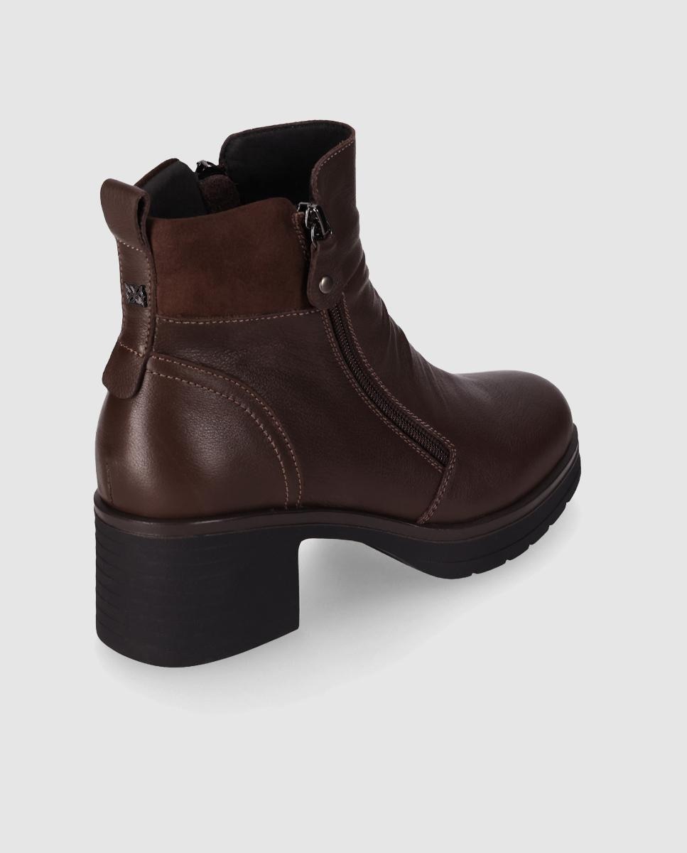 Botines básicos de mujer en piel con tacón ancho y puntera redonda - Chika10 - Marrón Marrón-2