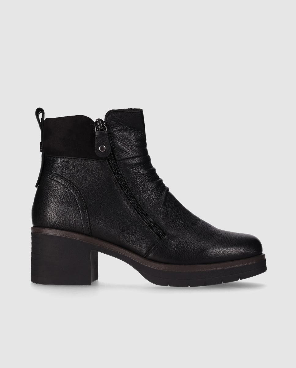 Botines básicos de mujer en piel con tacón ancho y puntera redonda - Chika10 - Negro Negro-1