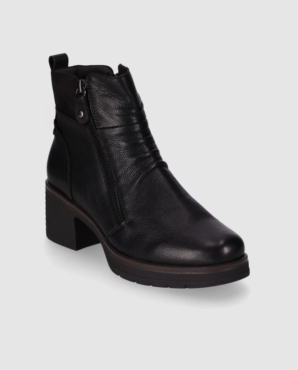 Botines básicos de mujer en piel con tacón ancho y puntera redonda - Chika10 - Negro Negro-3
