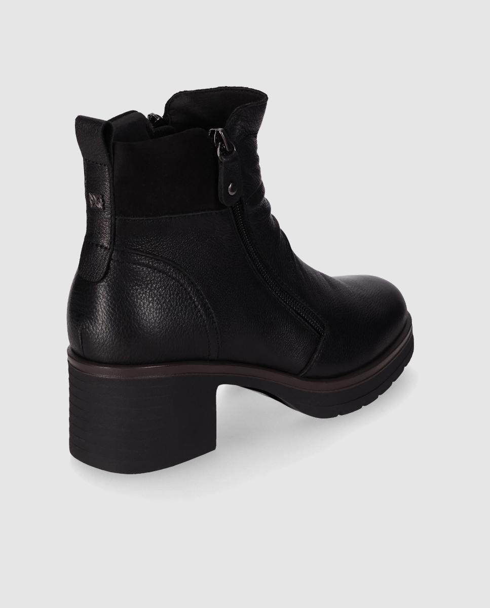 Botines básicos de mujer en piel con tacón ancho y puntera redonda - Chika10 - Negro Negro-2
