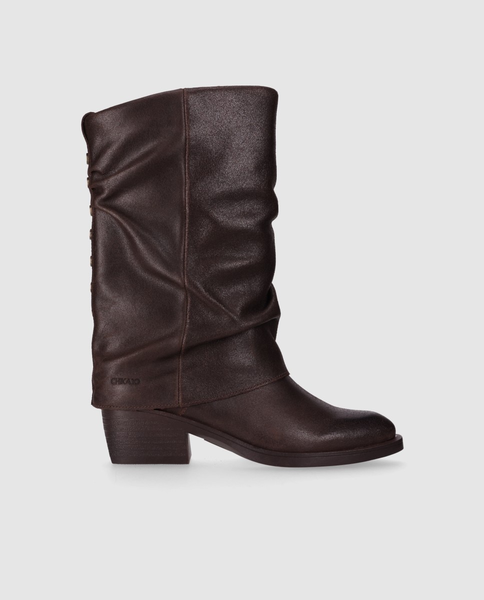 Imagen 1 de Botas cowboy de mujer diseñadas en piel con polaina y tacón ancho - Chika10 - Marrón Marrón