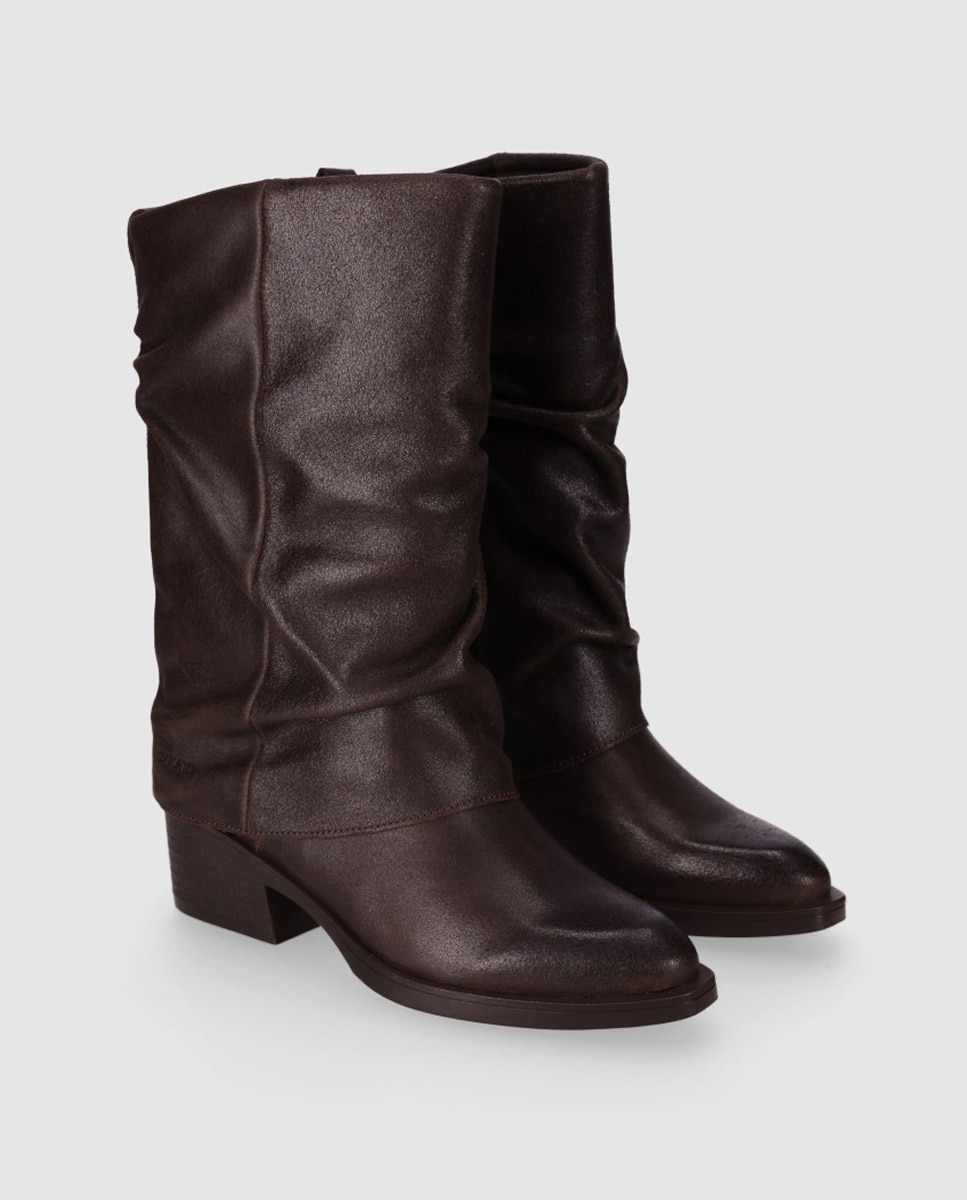 Imagen 2 de Botas cowboy de mujer diseñadas en piel con polaina y tacón ancho - Chika10 - Marrón Marrón
