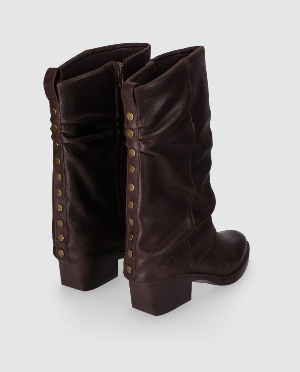 Imagen 4 de Botas cowboy de mujer diseñadas en piel con polaina y tacón ancho - Chika10 - Marrón Marrón