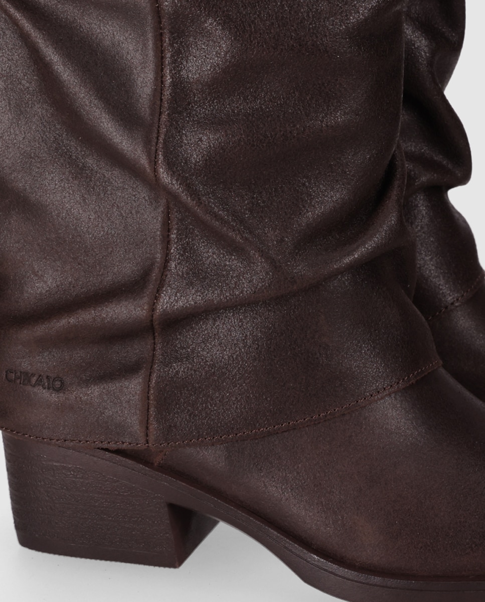 Imagen 3 de Botas cowboy de mujer diseñadas en piel con polaina y tacón ancho - Chika10 - Marrón Marrón