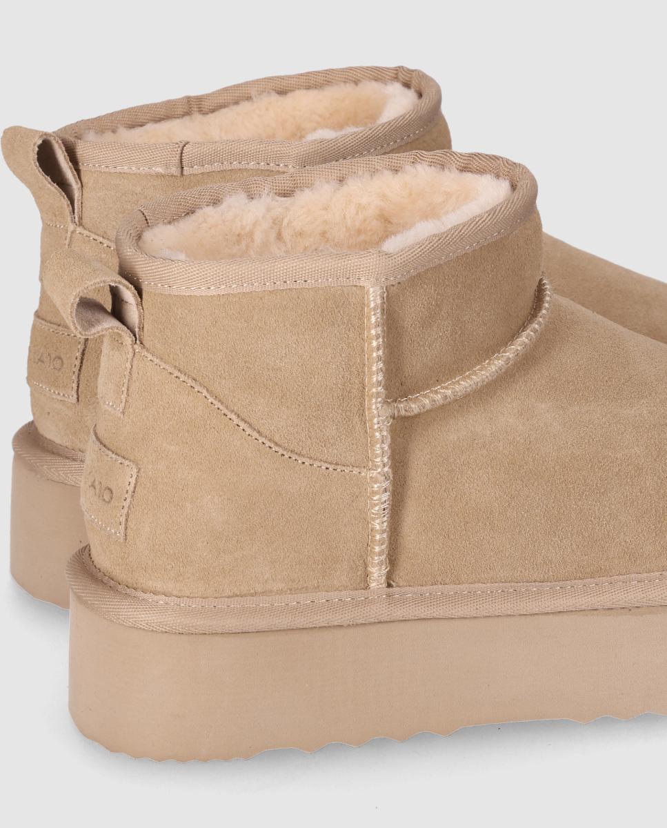 Botines de pelo de mujer en piel de serraje con suela ligera y estética comfy-urbana - Chika10 - Beige Beige-5