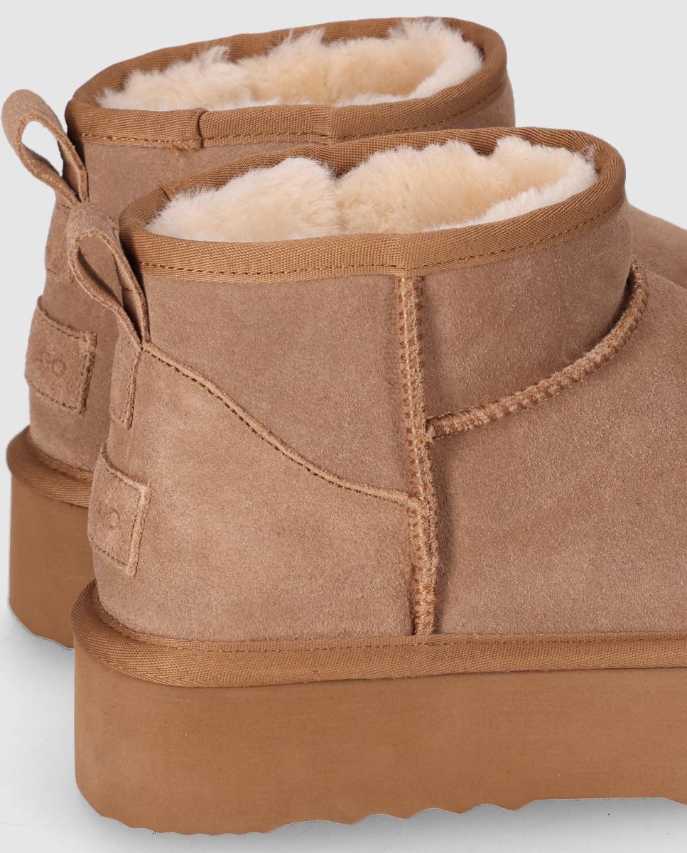 Botines de pelo de mujer en piel de serraje con suela ligera y estética comfy-urbana - Chika10 - Camel Camel-5