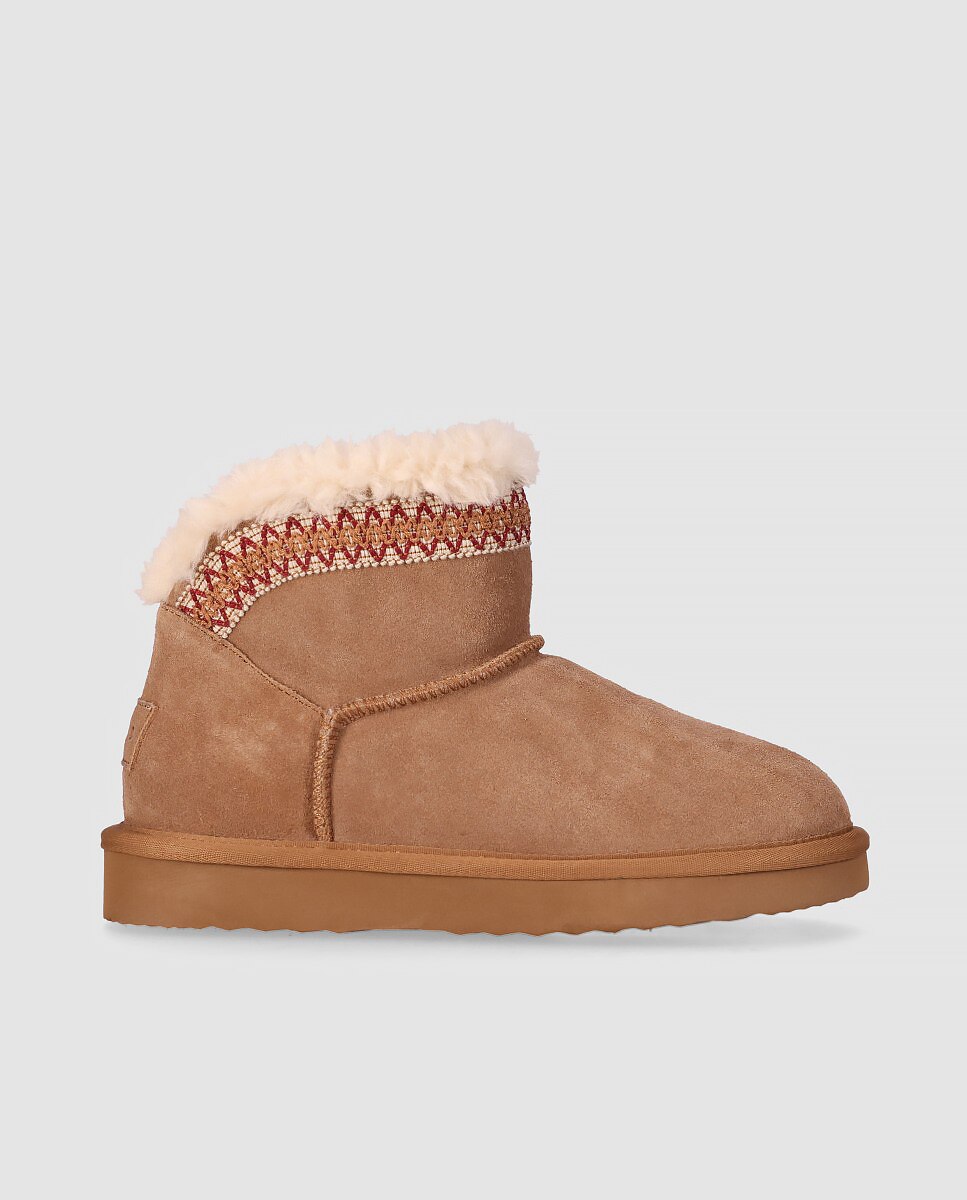 Botines de pelo de mujer con acabado en piel y suela ligera - Chika10 - Camel Camel-1