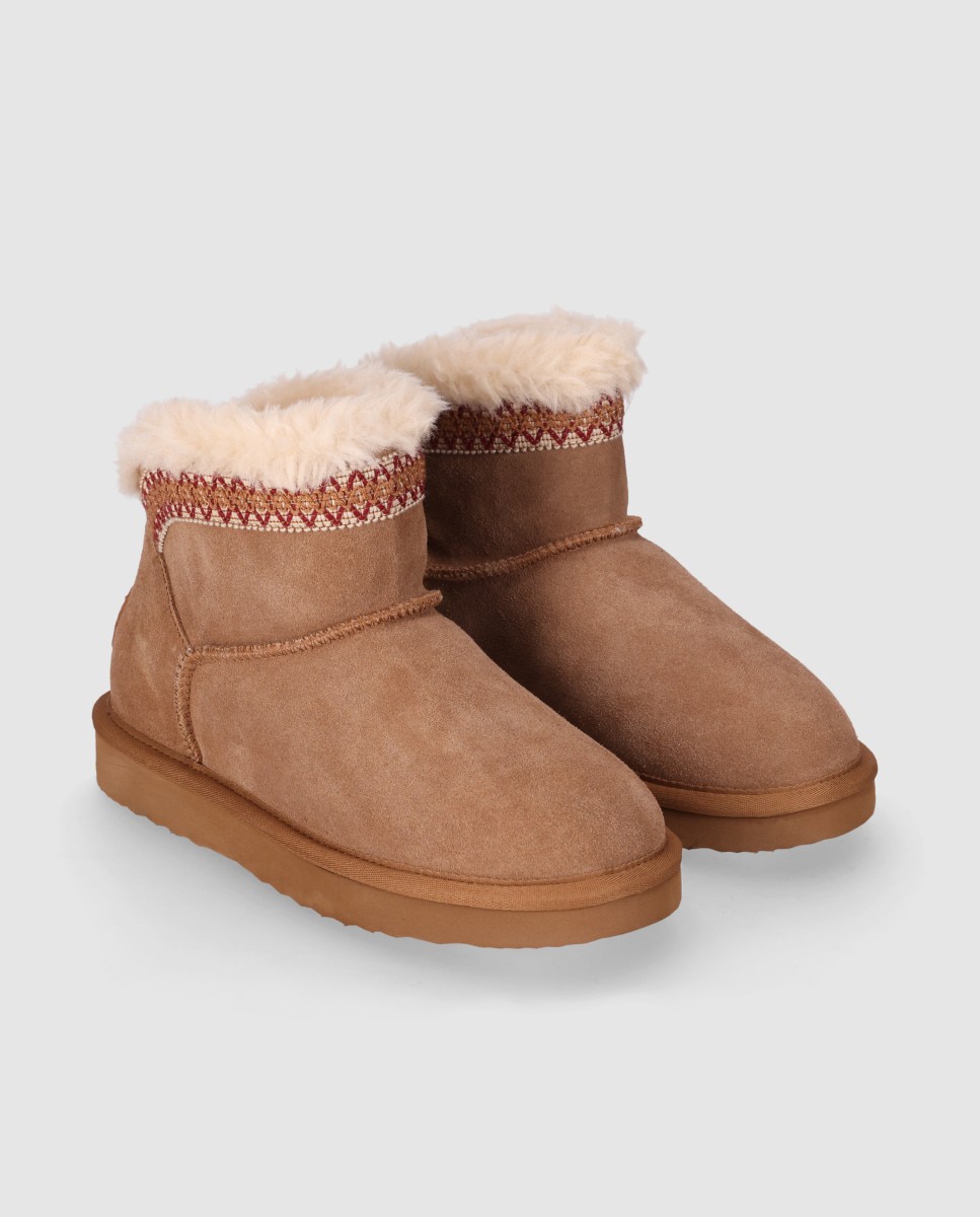 Botines de pelo de mujer con acabado en piel y suela ligera - Chika10 - Camel Camel-3