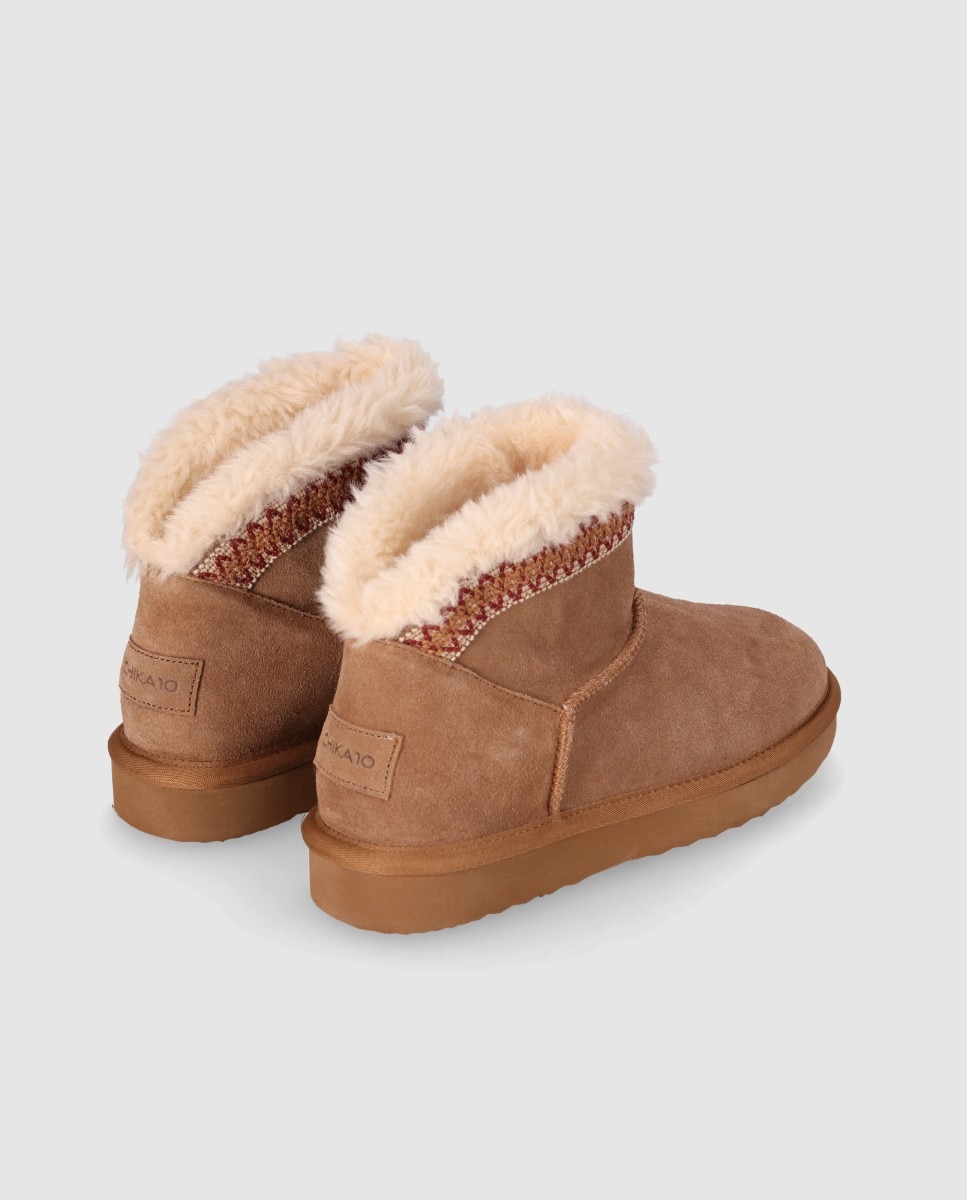 Botines de pelo de mujer con acabado en piel y suela ligera - Chika10 - Camel Camel-2