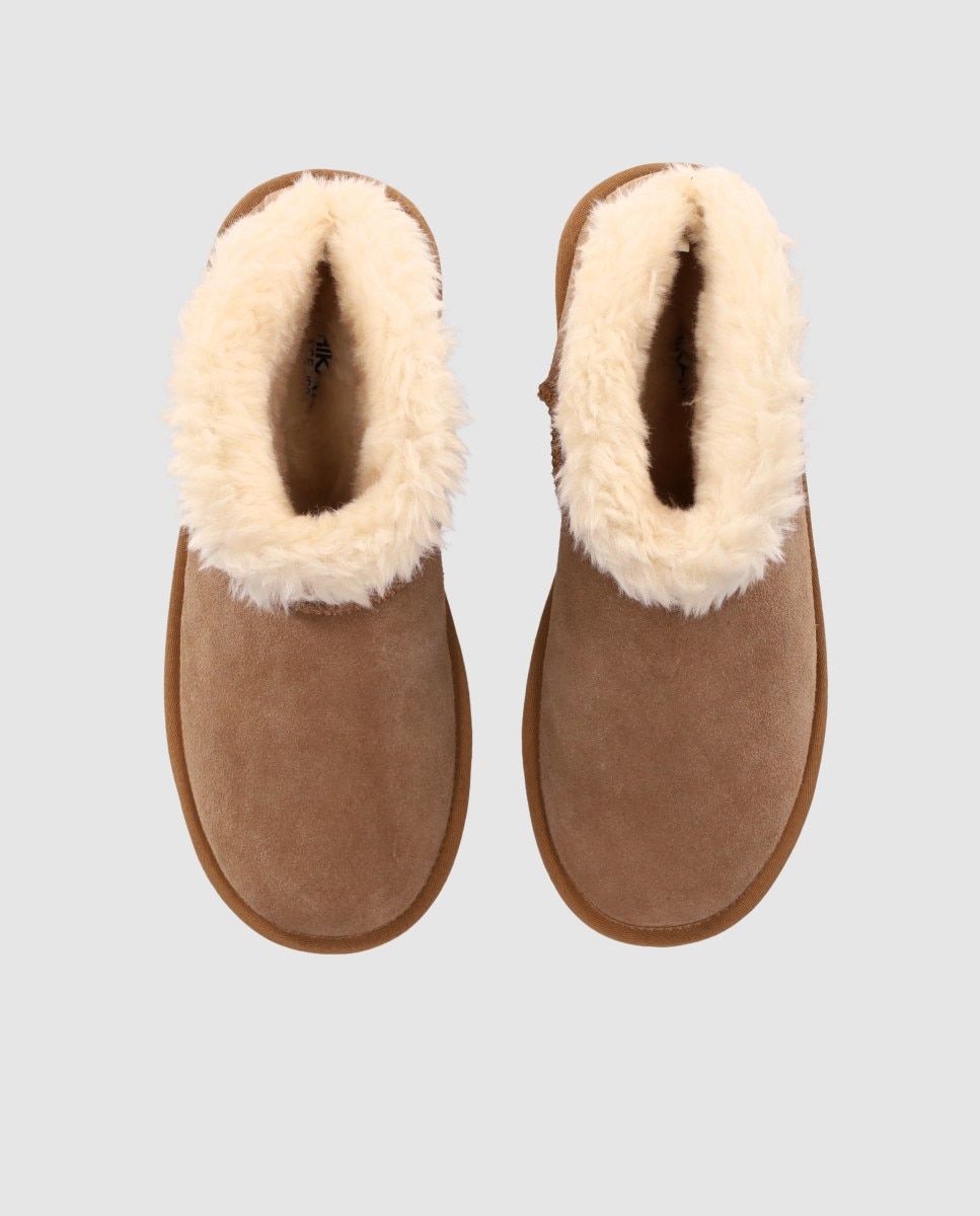 Botines de pelo de mujer con acabado en piel y suela ligera - Chika10 - Camel Camel-4