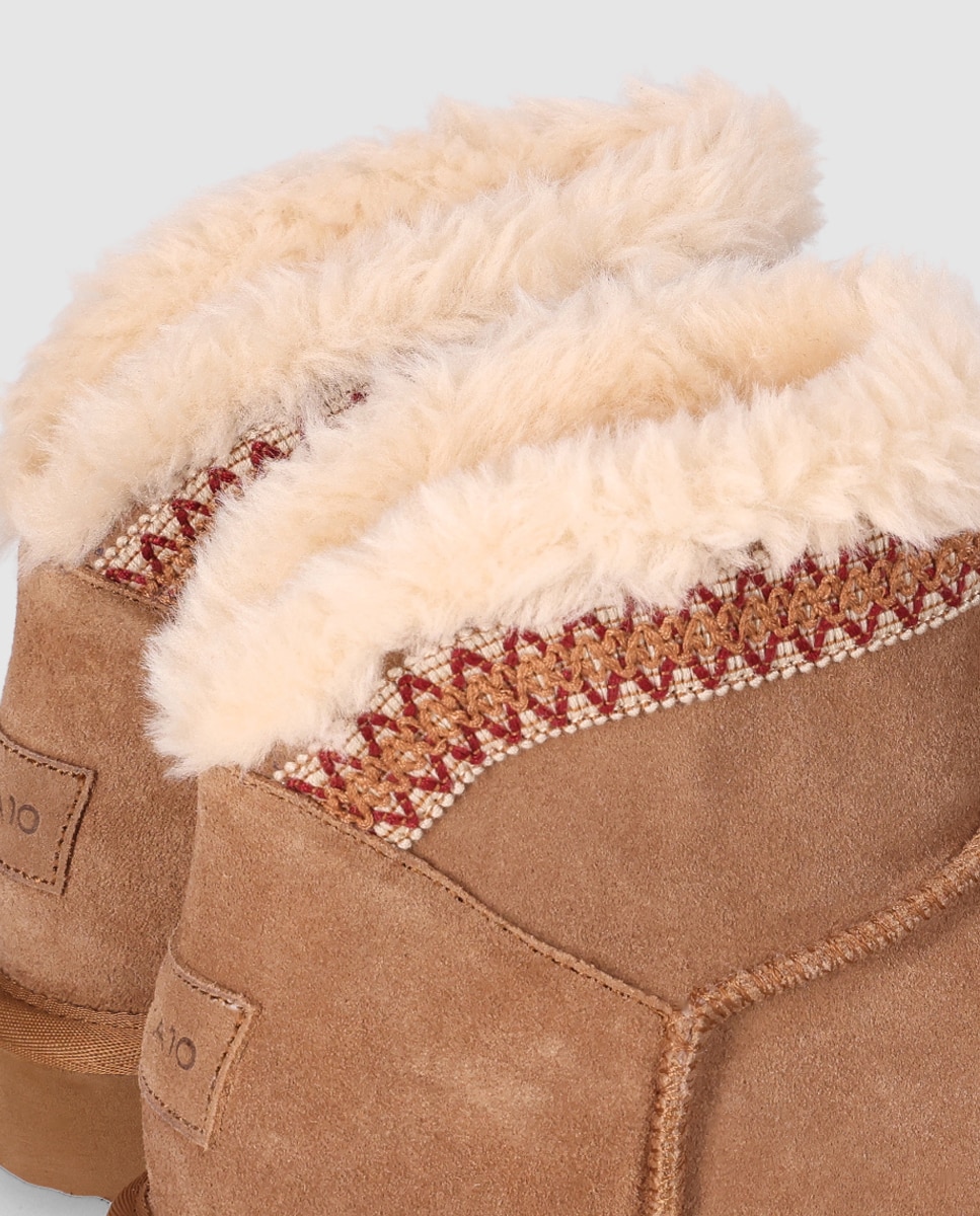 Botines de pelo de mujer con acabado en piel y suela ligera - Chika10 - Camel Camel-5