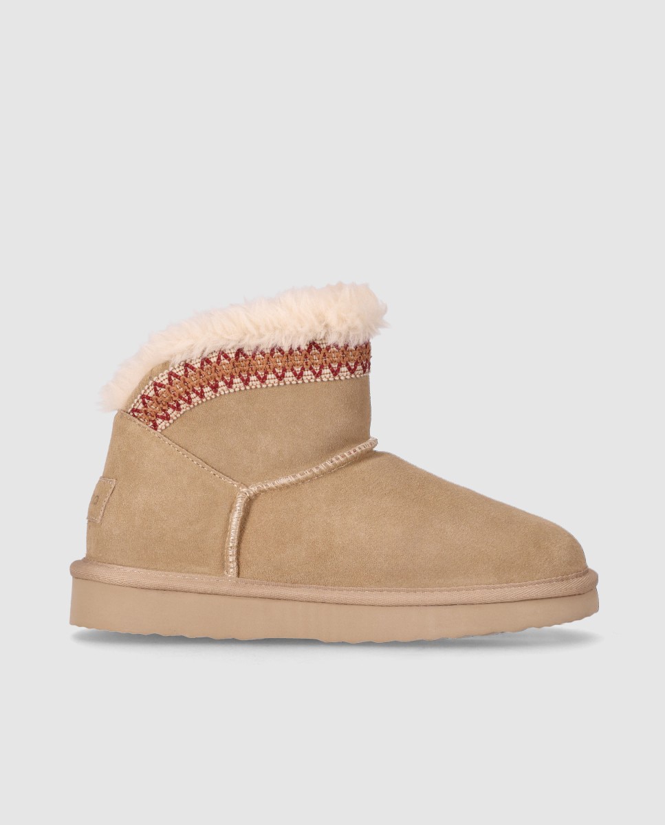 Botines de pelo de mujer con acabado en piel y suela ligera - Chika10 - Beige Beige-1
