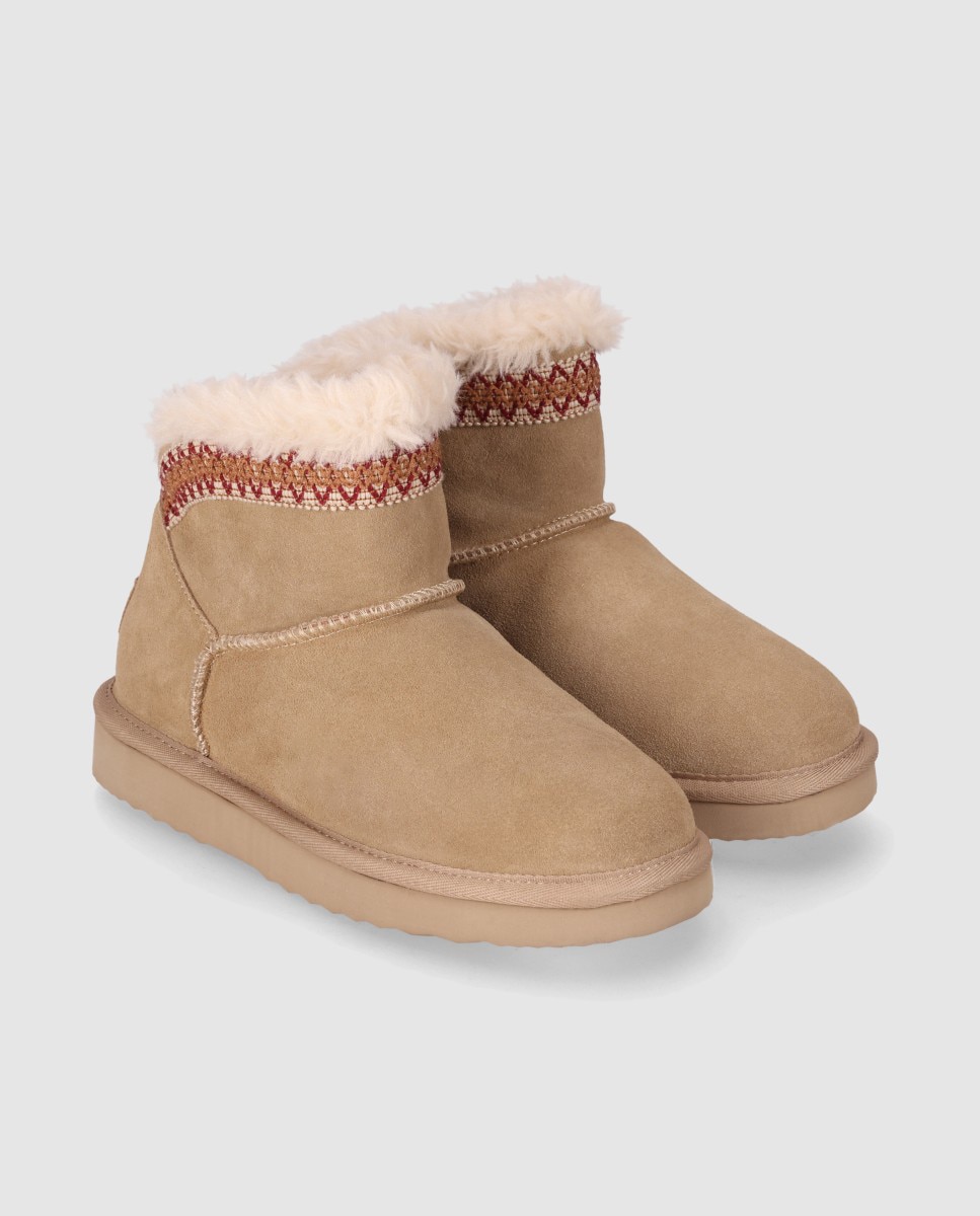 Botines de pelo de mujer con acabado en piel y suela ligera - Chika10 - Beige Beige-4