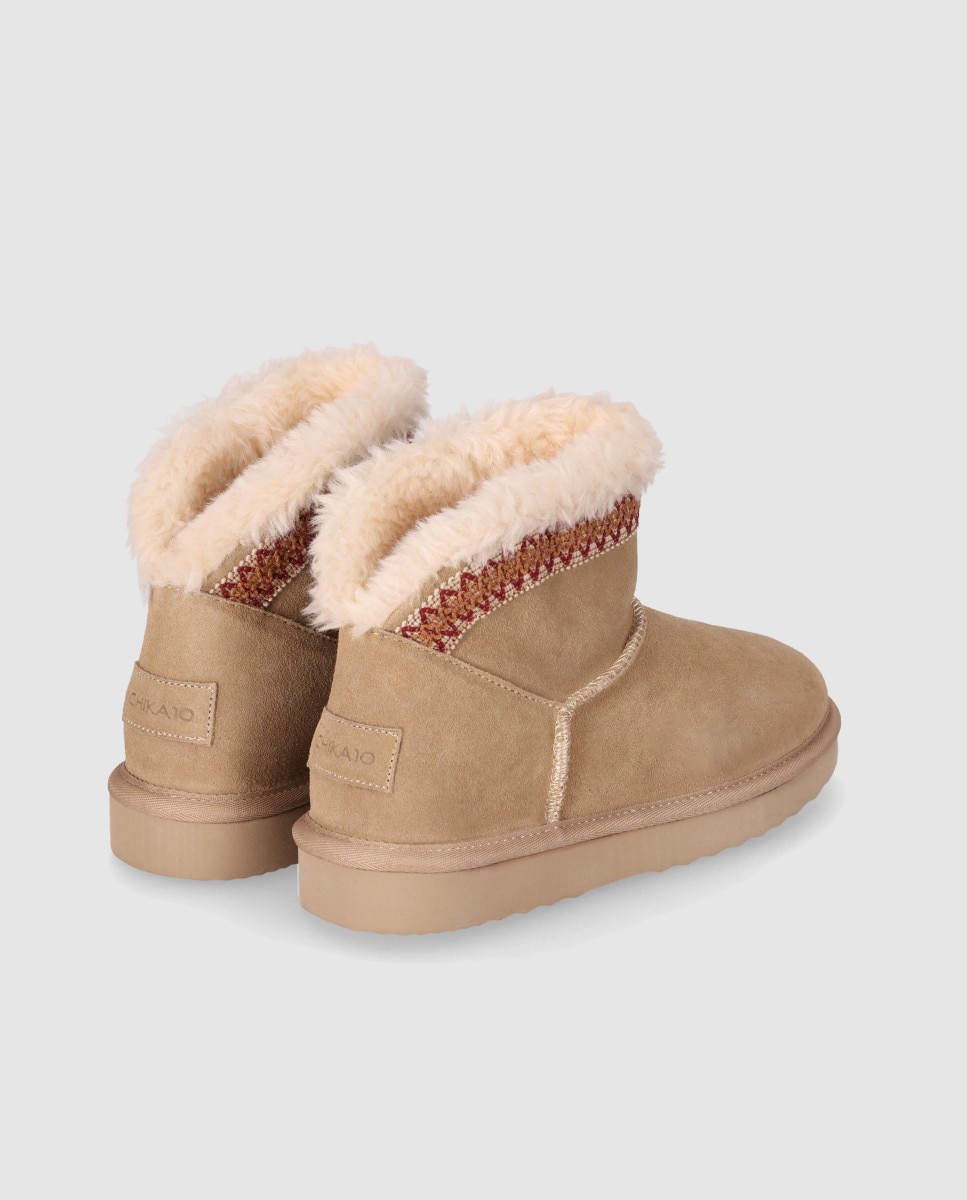 Botines de pelo de mujer con acabado en piel y suela ligera - Chika10 - Beige Beige-3