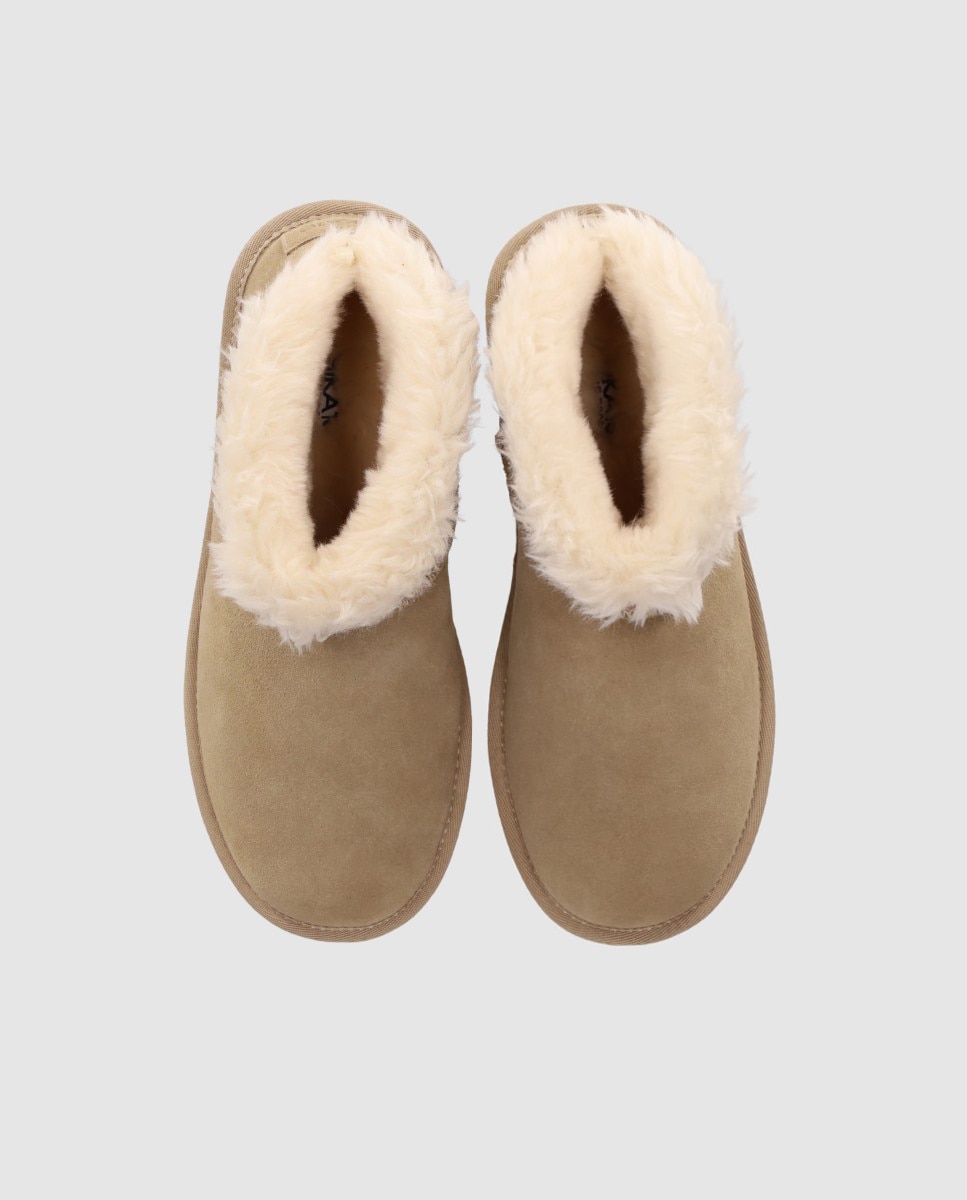 Botines de pelo de mujer con acabado en piel y suela ligera - Chika10 - Beige Beige-5
