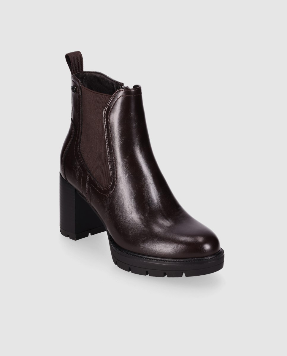 Botines chelsea de mujer con exterior liso de estilo atemporal con puntera redonda - Chika10 - Marrón Marrón-3