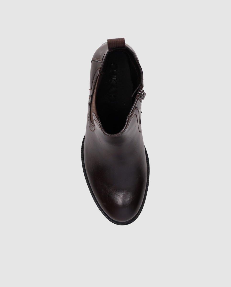 Botines chelsea de mujer con exterior liso de estilo atemporal con puntera redonda - Chika10 - Marrón Marrón-4