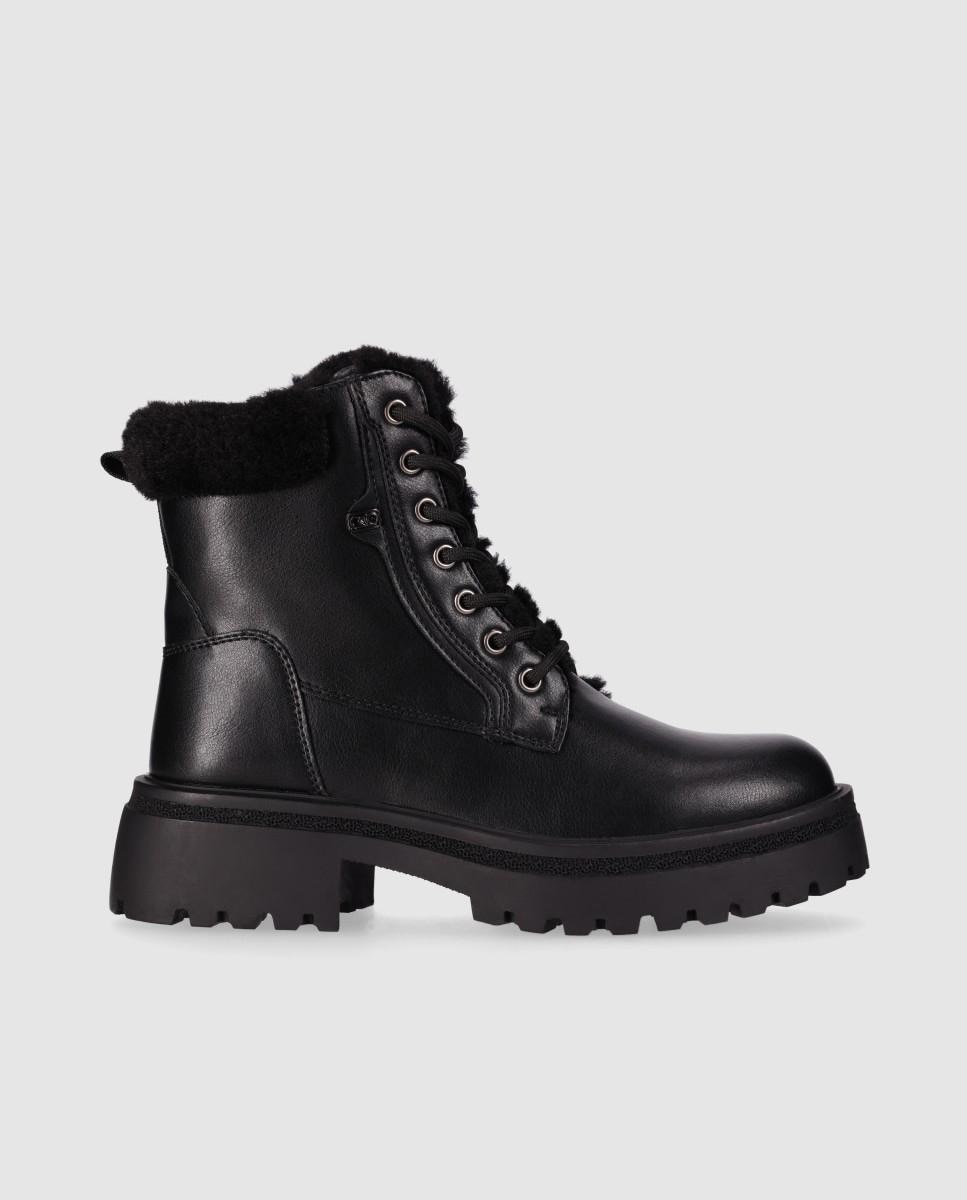 Botines de pelo de mujer estilo outdoor con interior efecto pelo y suela track - Chika10 - Negro Negro-1