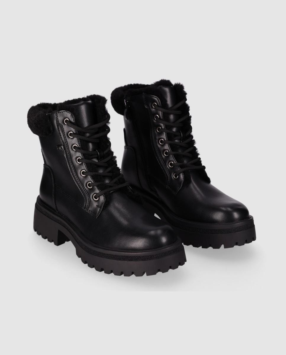 Botines de pelo de mujer estilo outdoor con interior efecto pelo y suela track - Chika10 - Negro Negro-3